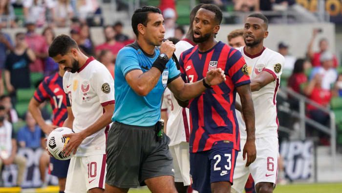Kellyn Acosta delays Qatar's penalty kick vs. the USMNT at the Concacaf Gold Cup